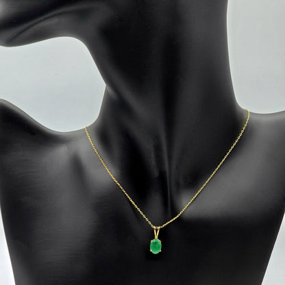 10K Yellow Gold Emerald Pendant Necklace, May Birthstone 8x6mm