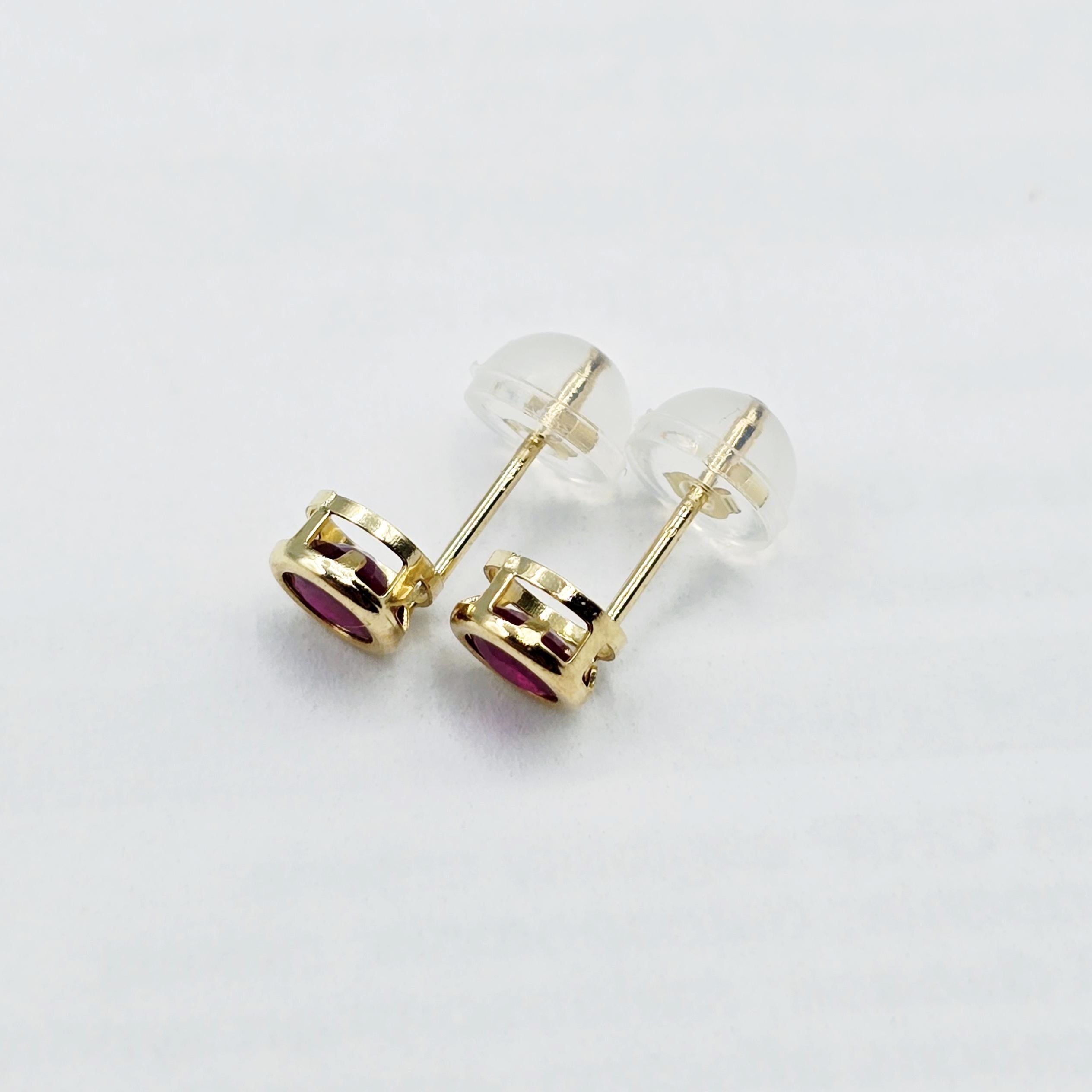 14K Yellow Gold Ruby Stud Earrings: July Birthstone Dainty Bezel Set