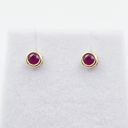 14K Yellow Gold Ruby Stud Earrings: July Birthstone Dainty Bezel Set