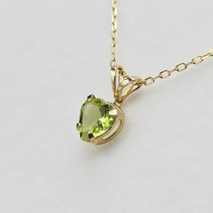 10K Gold Heart Peridot Pendant Necklace: August Birthstone