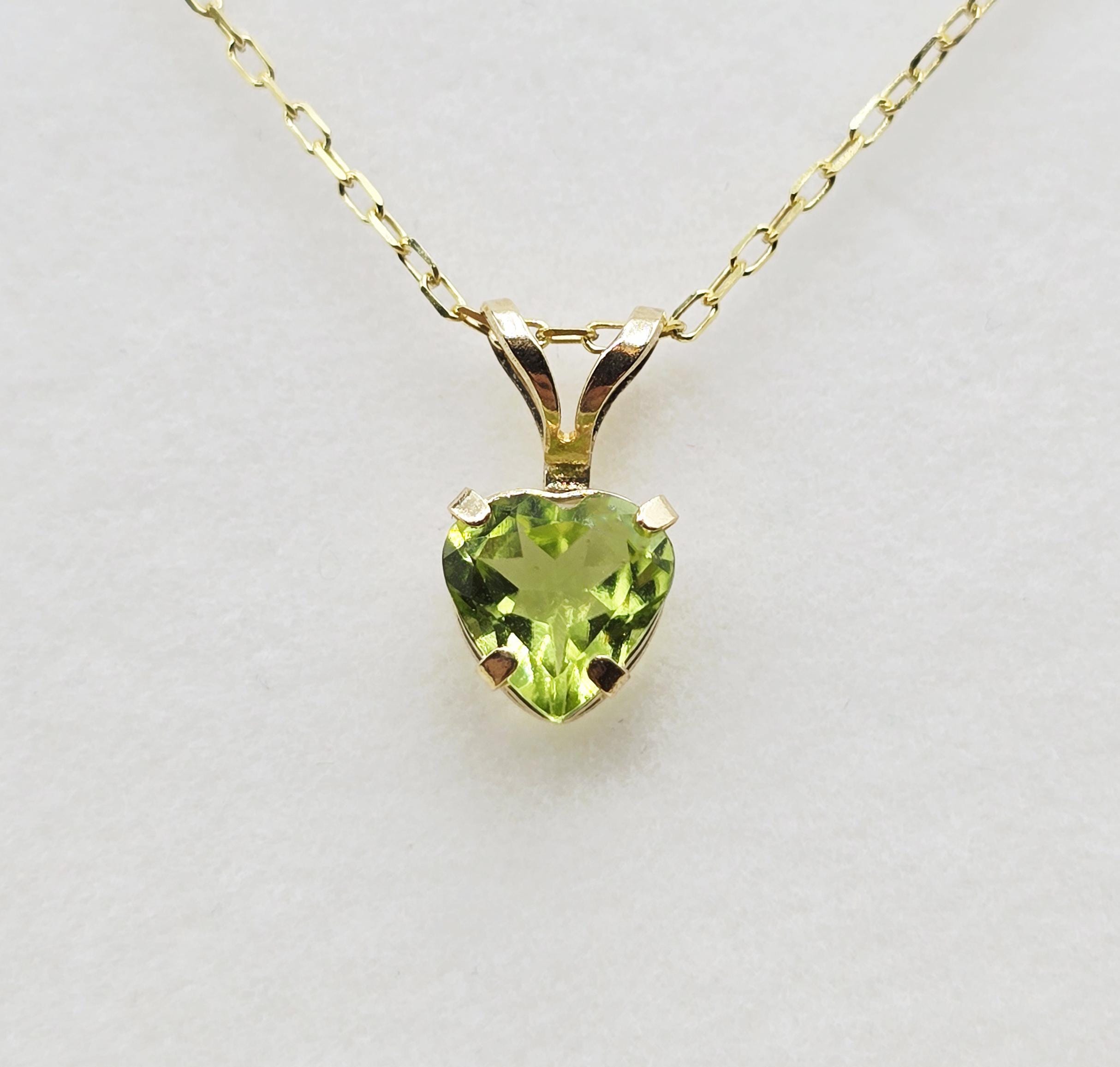 10K Gold Heart Peridot Pendant Necklace: August Birthstone