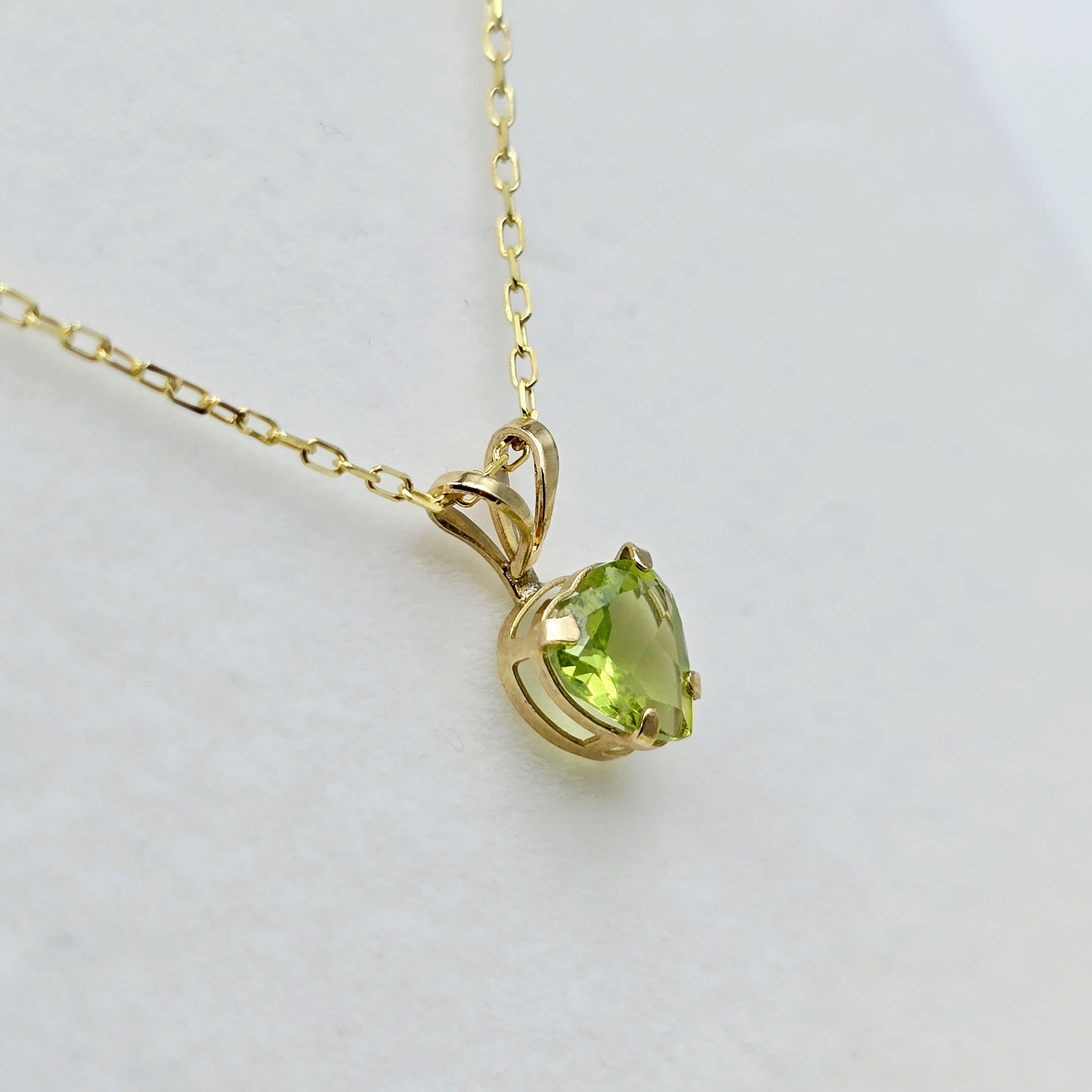 10K Gold Heart Peridot Pendant Necklace: August Birthstone