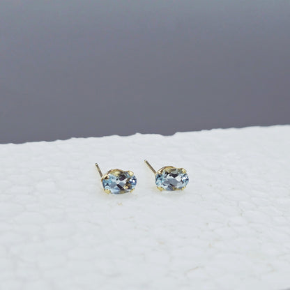 14K Yellow Gold Aquamarine Stud Earrings: Genuine Gemstone, March Birthstone