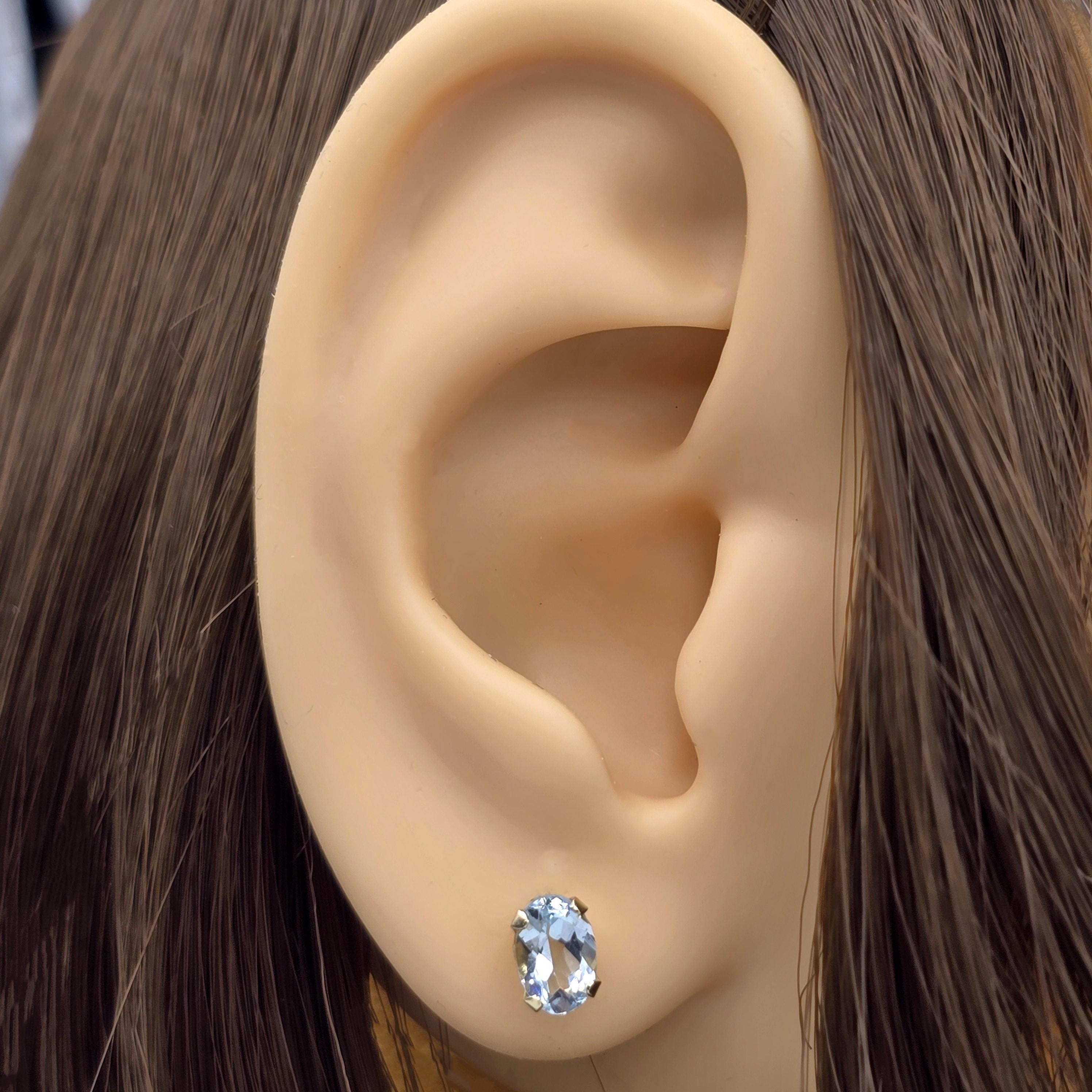 14K Yellow Gold Aquamarine Stud Earrings: Genuine Gemstone, March Birthstone