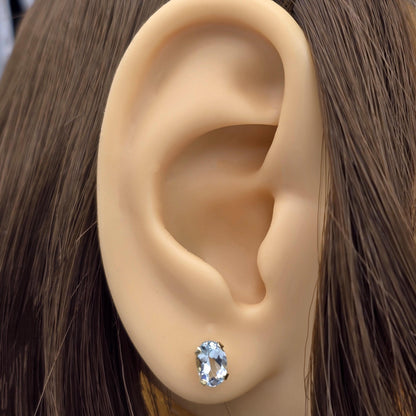 14K Yellow Gold Aquamarine Stud Earrings: Genuine Gemstone, March Birthstone