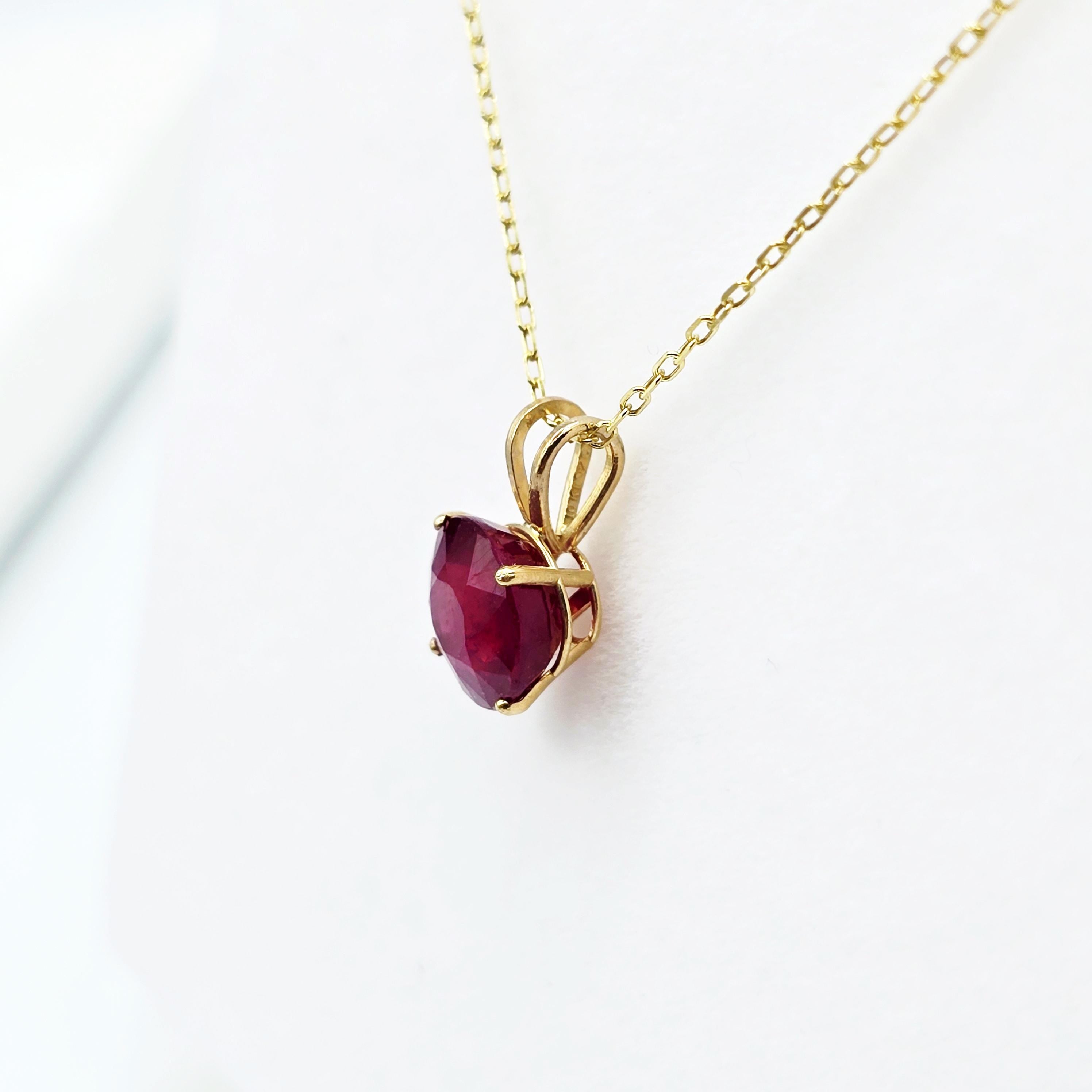 10K Yellow Gold Ruby Pendant, Handmade July Birthstone 8x8mm Necklace