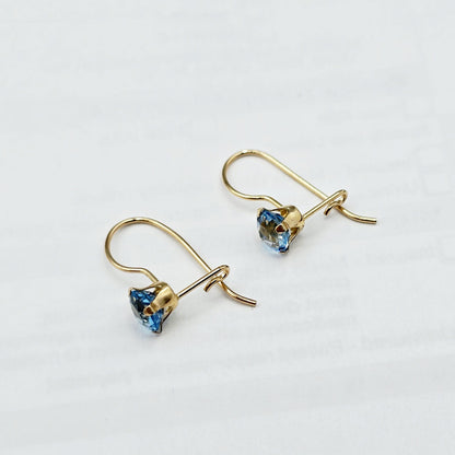10K Solid Gold Blue Topaz Drop Earrings: December Birthstone