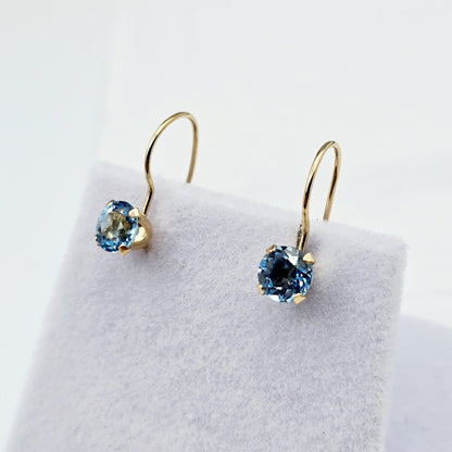 10K Solid Gold Blue Topaz Drop Earrings: December Birthstone