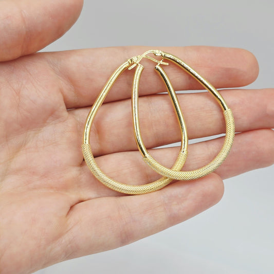 Gold Hoop WomenÆ’??s Earrings, 10K Yellow Gold Circle Earrings , Hoop Earrings With Mesh Pattern Centre