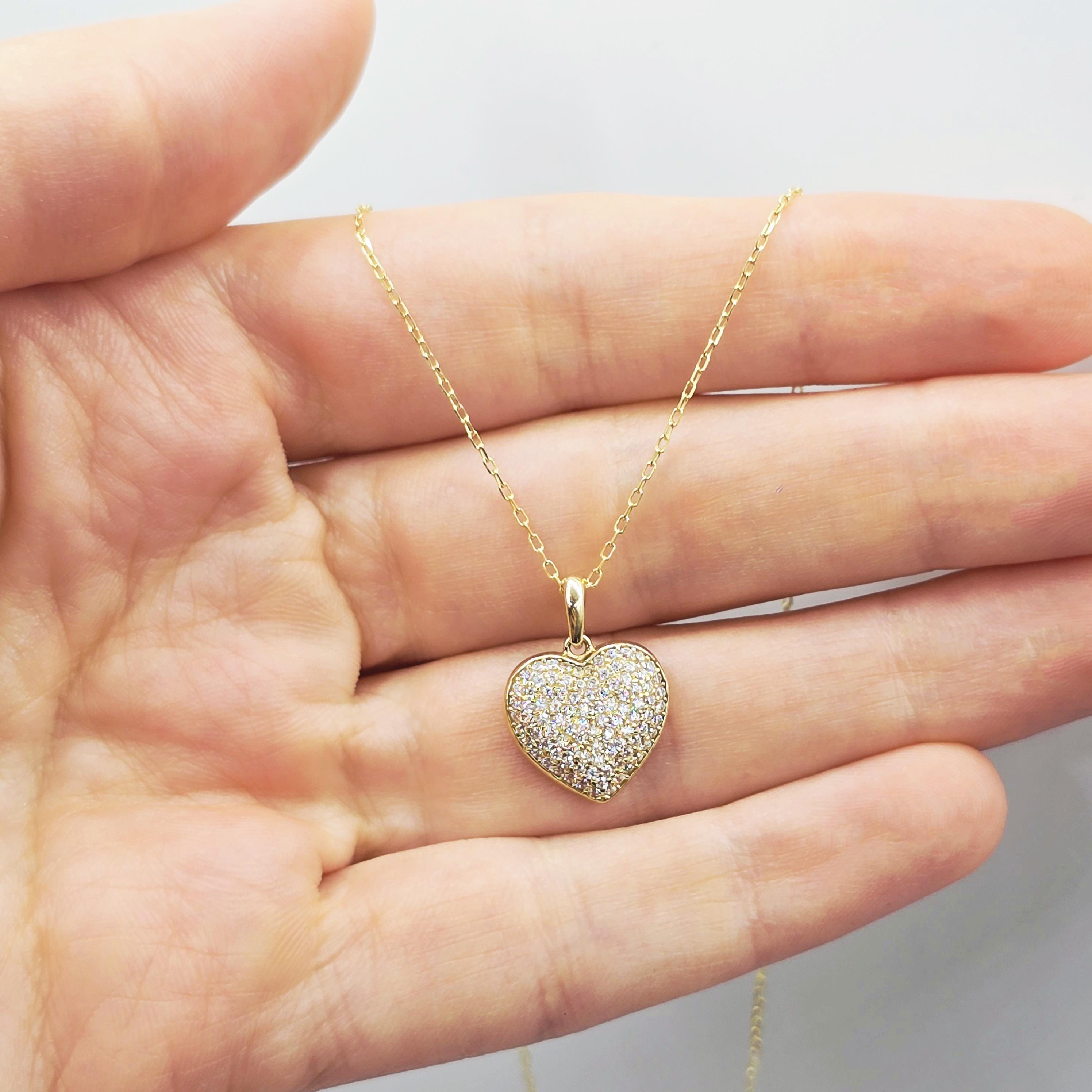 10K Yellow Gold Heart Pendant Necklace with CZ