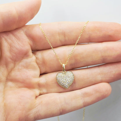 10K Yellow Gold Heart Pendant Necklace with CZ