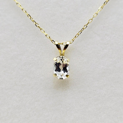 14K Solid Gold Genuine White Topaz 7x5mm Pendant