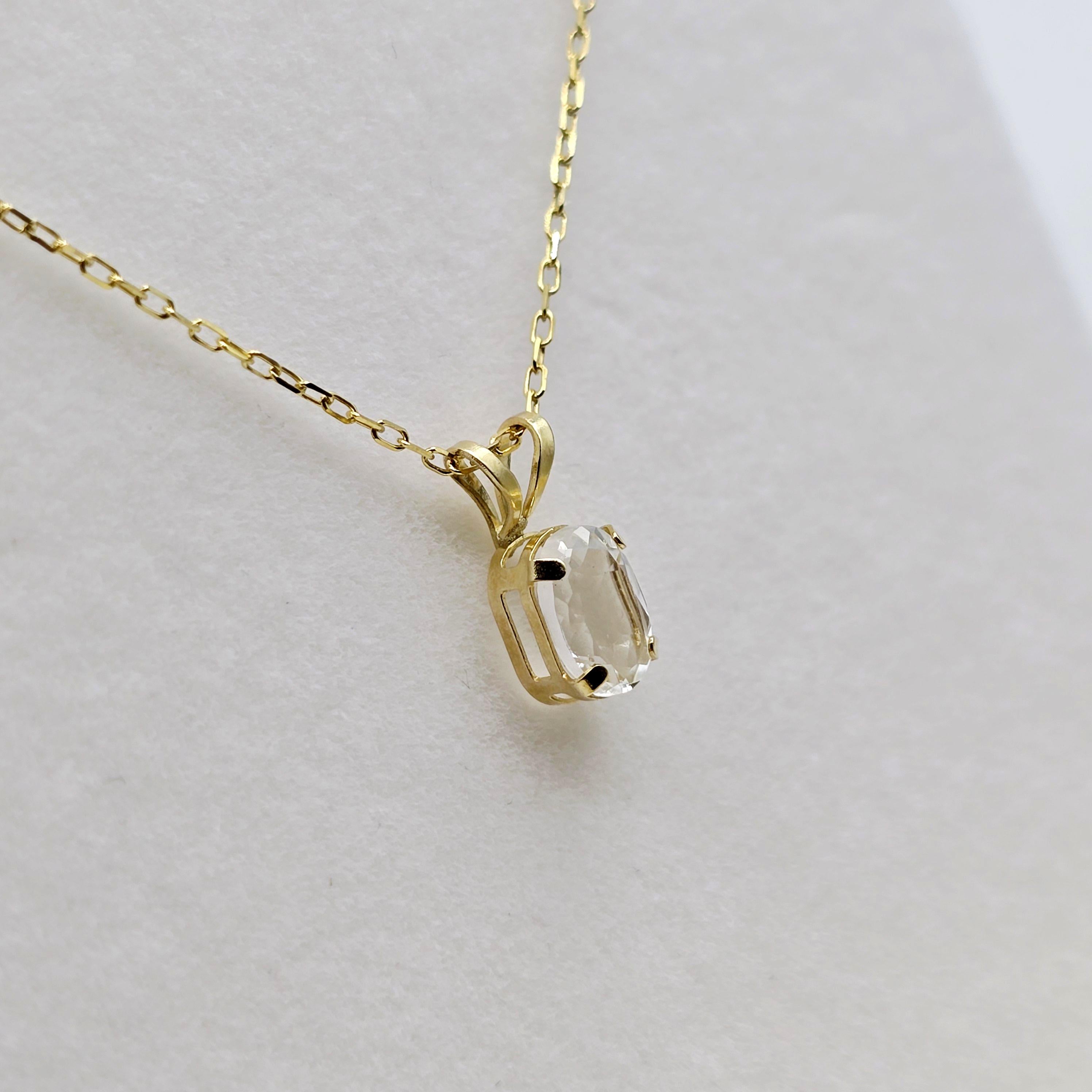 14K Solid Gold Genuine White Topaz 7x5mm Pendant