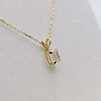 14K Solid Gold Genuine White Topaz 7x5mm Pendant