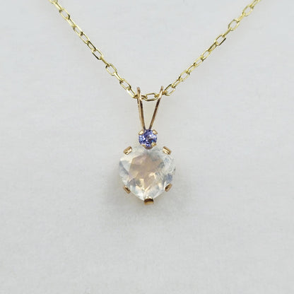 10K Yellow Gold Moonstone 6x6mm Heart Pendant Necklace: Tanzanite Accent
