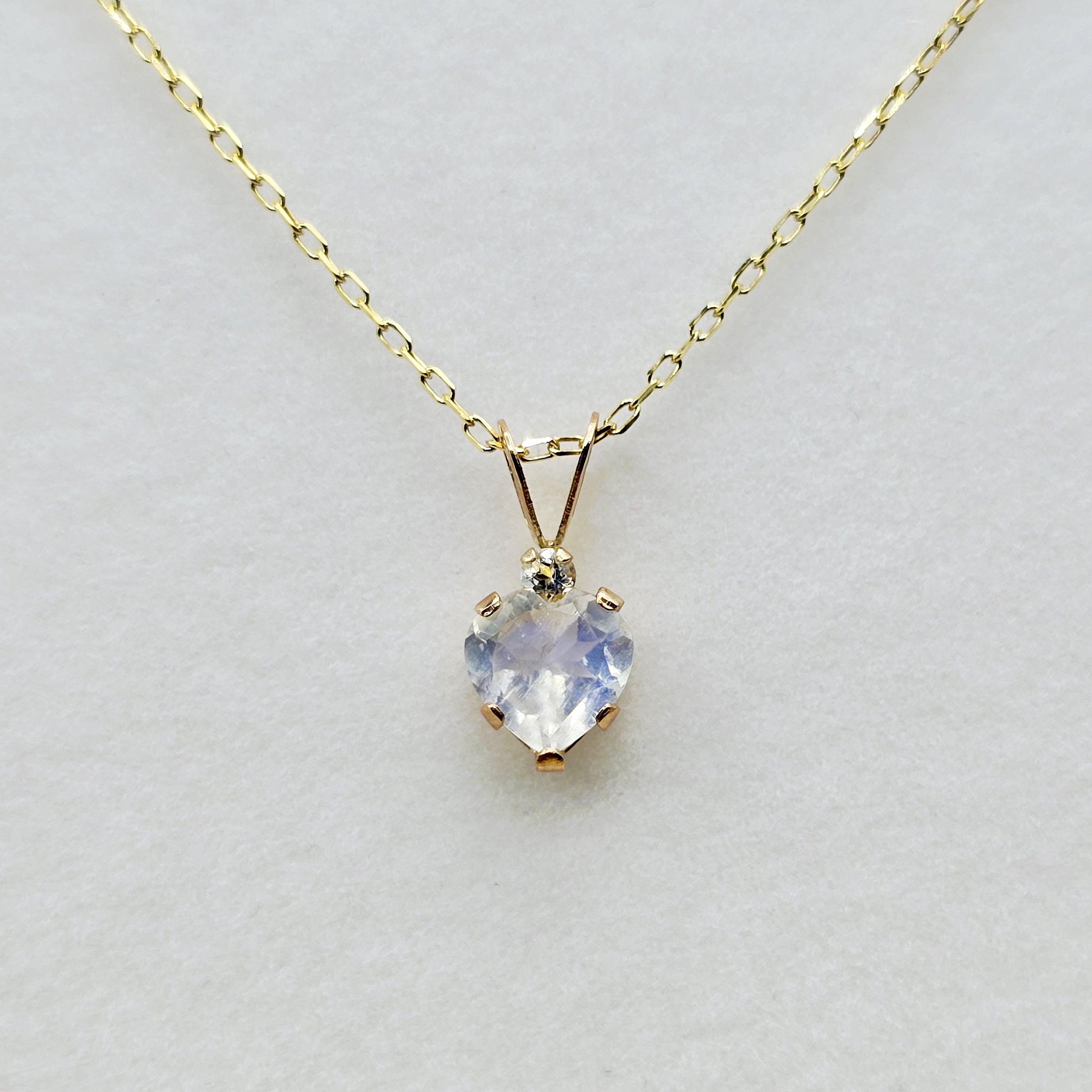 10K Yellow Gold Moonstone 6x6mm Pendant Necklace: Aquamarine Accent