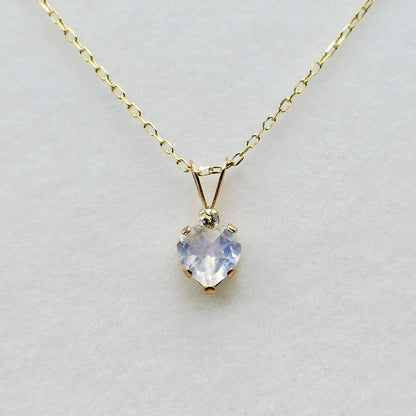 10K Yellow Gold Moonstone 6x6mm Pendant Necklace: Aquamarine Accent