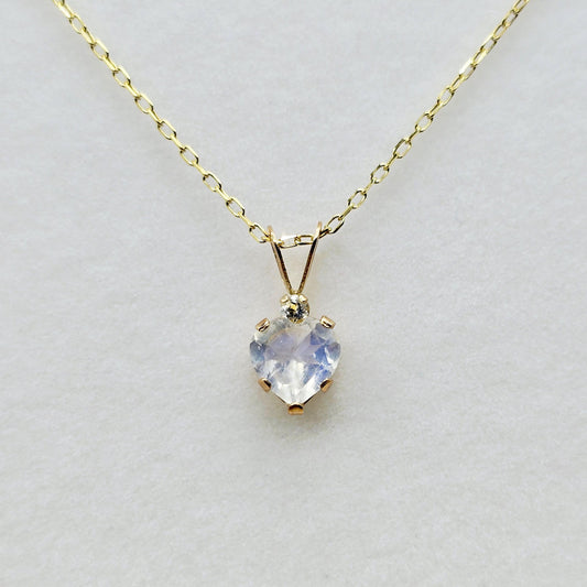 10K Yellow Gold Moonstone 6x6mm Pendant Necklace: Aquamarine Accent