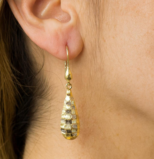 Two-Tone 10K Gold Teardrop Earrings: Yellow & White Gold Dangle