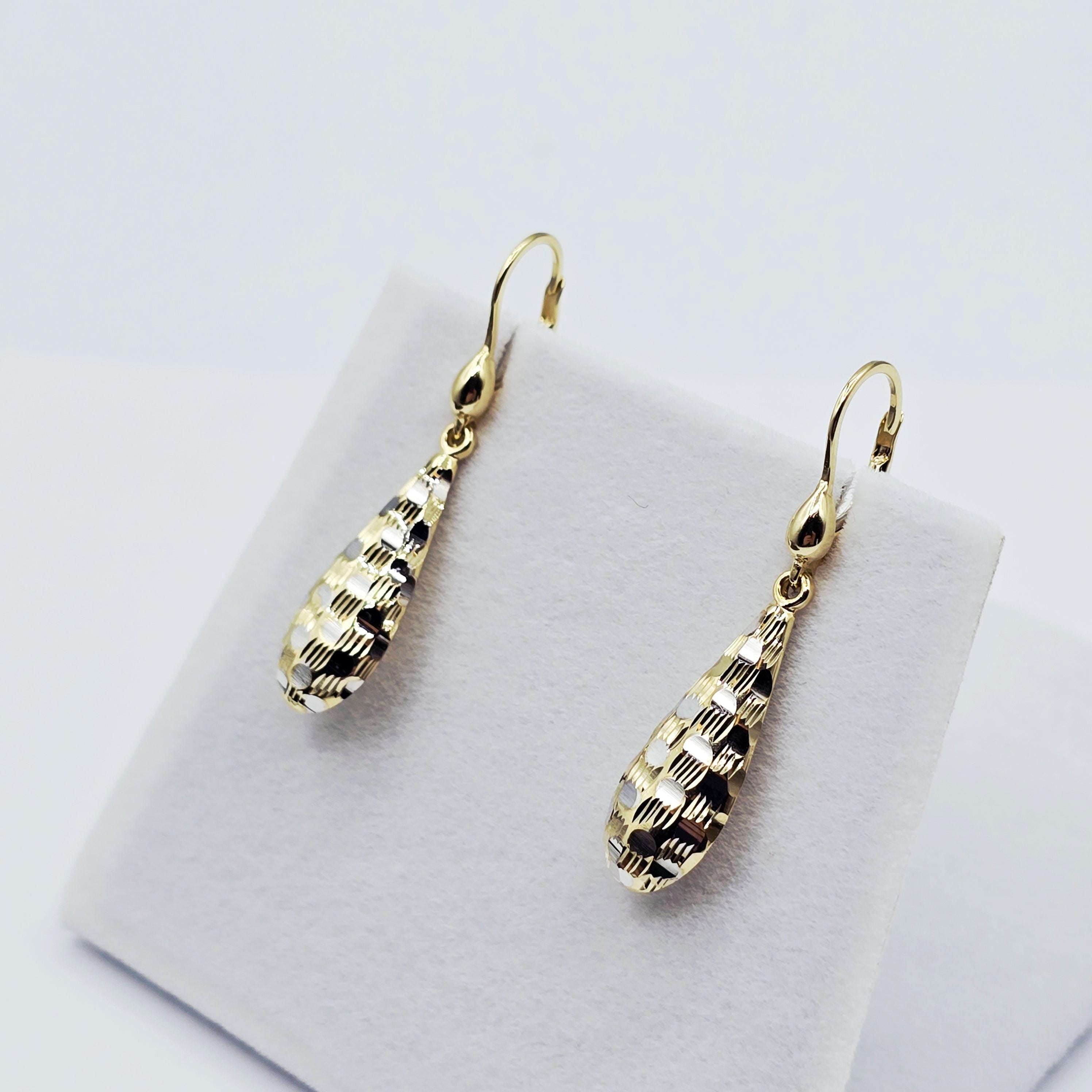 Two-Tone 10K Gold Teardrop Earrings: Yellow & White Gold Dangle