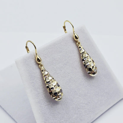 Two-Tone 10K Gold Teardrop Earrings: Yellow & White Gold Dangle