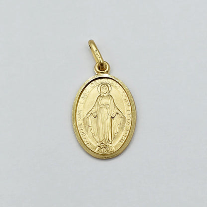 10K Solid Gold Miraculous Medal Pendant: Oval Virgin Mary Charm