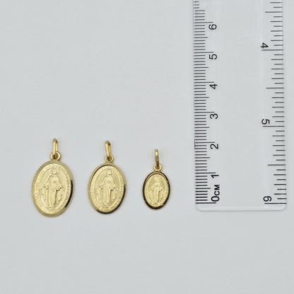 10K Solid Gold Miraculous Medal Pendant: Oval Virgin Mary Charm