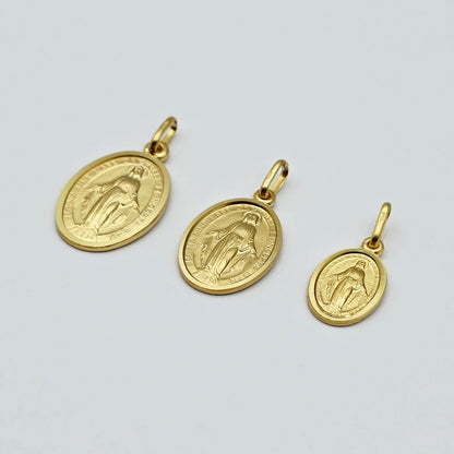 10K Solid Gold Miraculous Medal Pendant: Oval Virgin Mary Charm