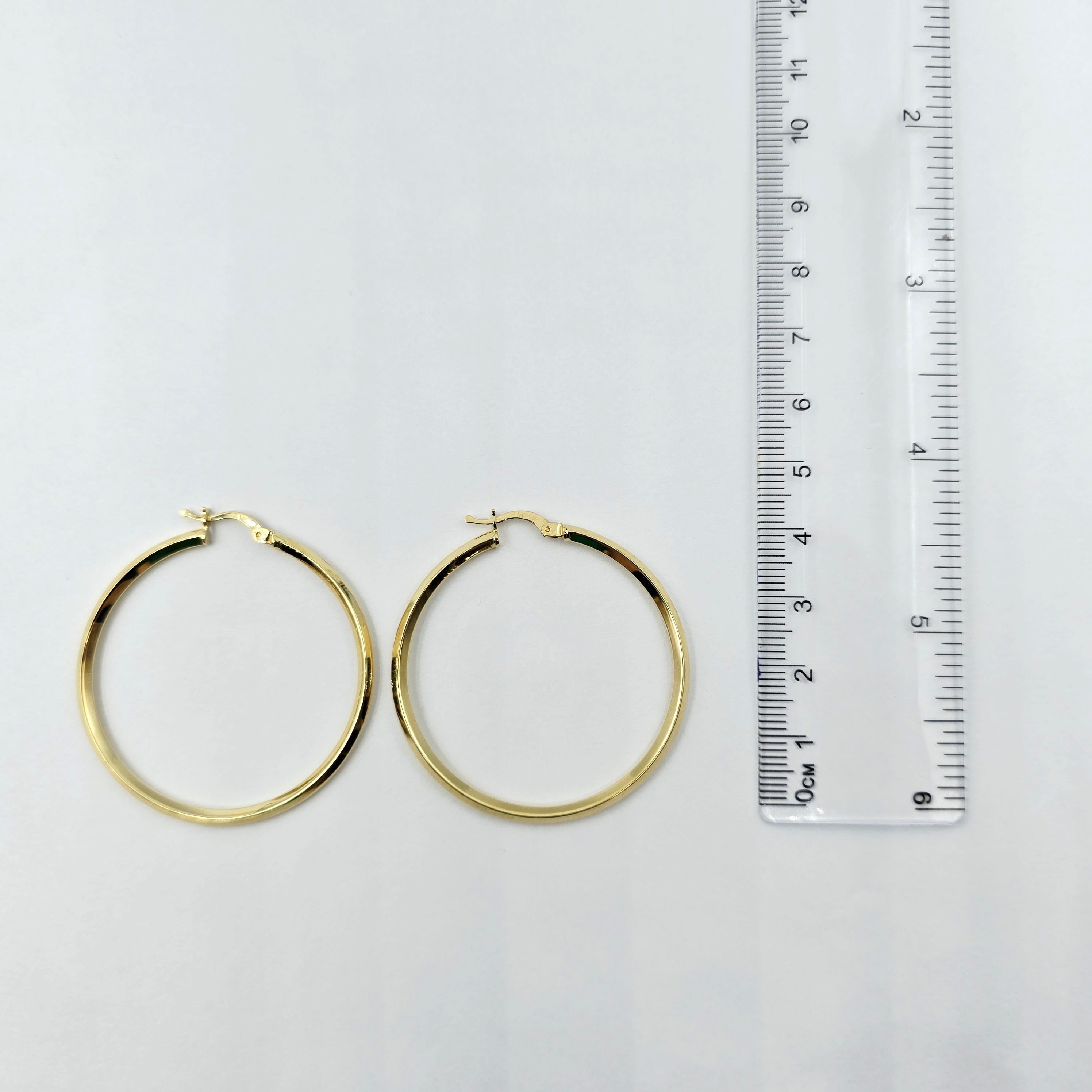 18K Solid Gold Hoop Earrings: Large Lightweight Everyday Hoops (44mm)