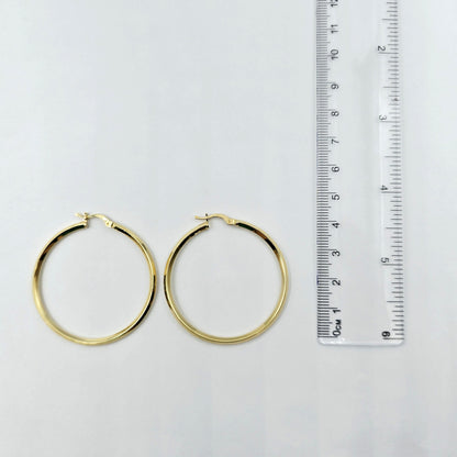 18K Solid Gold Hoop Earrings: Large Lightweight Everyday Hoops (44mm)