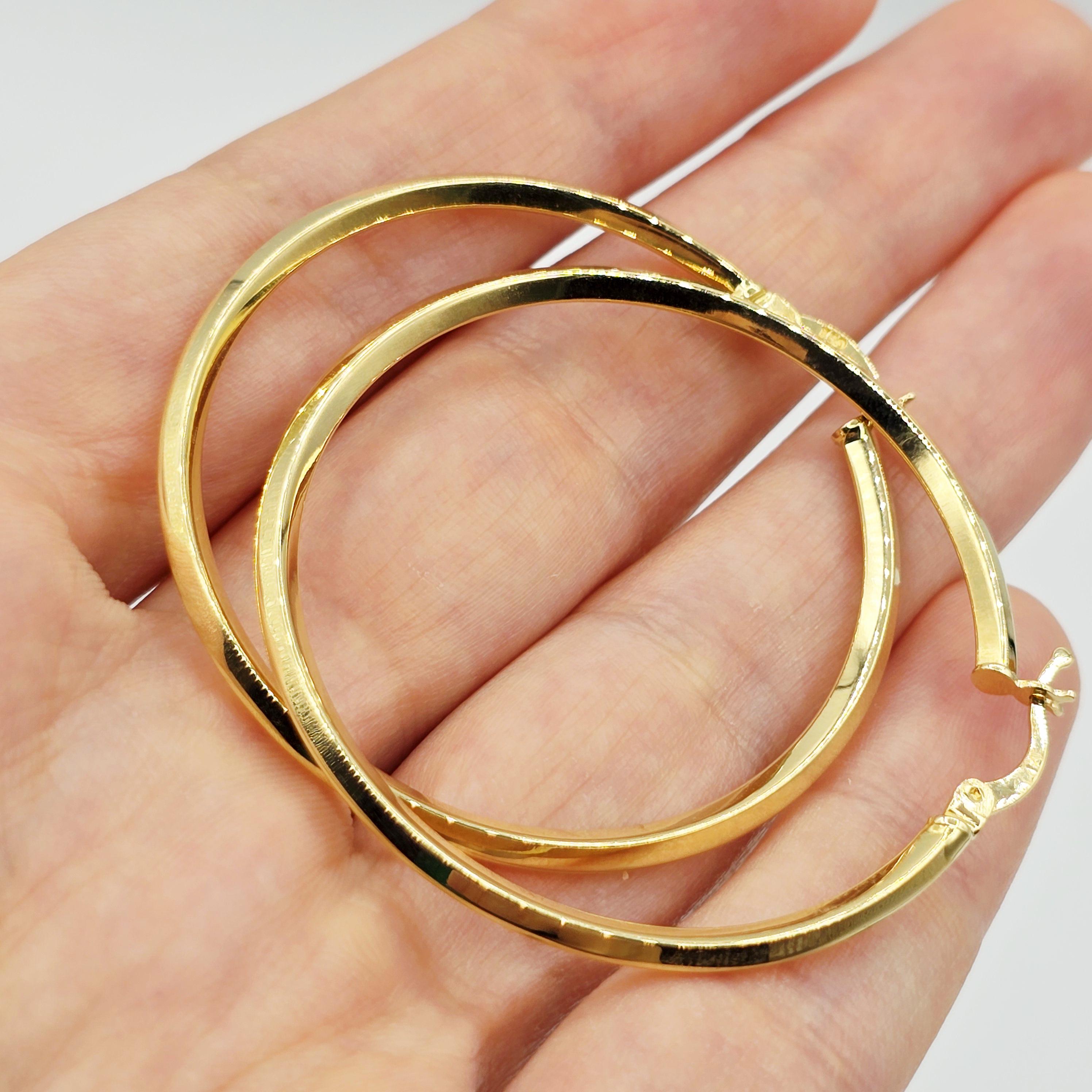18K Solid Gold Hoop Earrings: Large Lightweight Everyday Hoops (44mm)