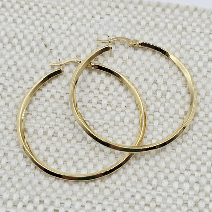 18K Solid Gold Hoop Earrings: Large Lightweight Everyday Hoops (44mm)