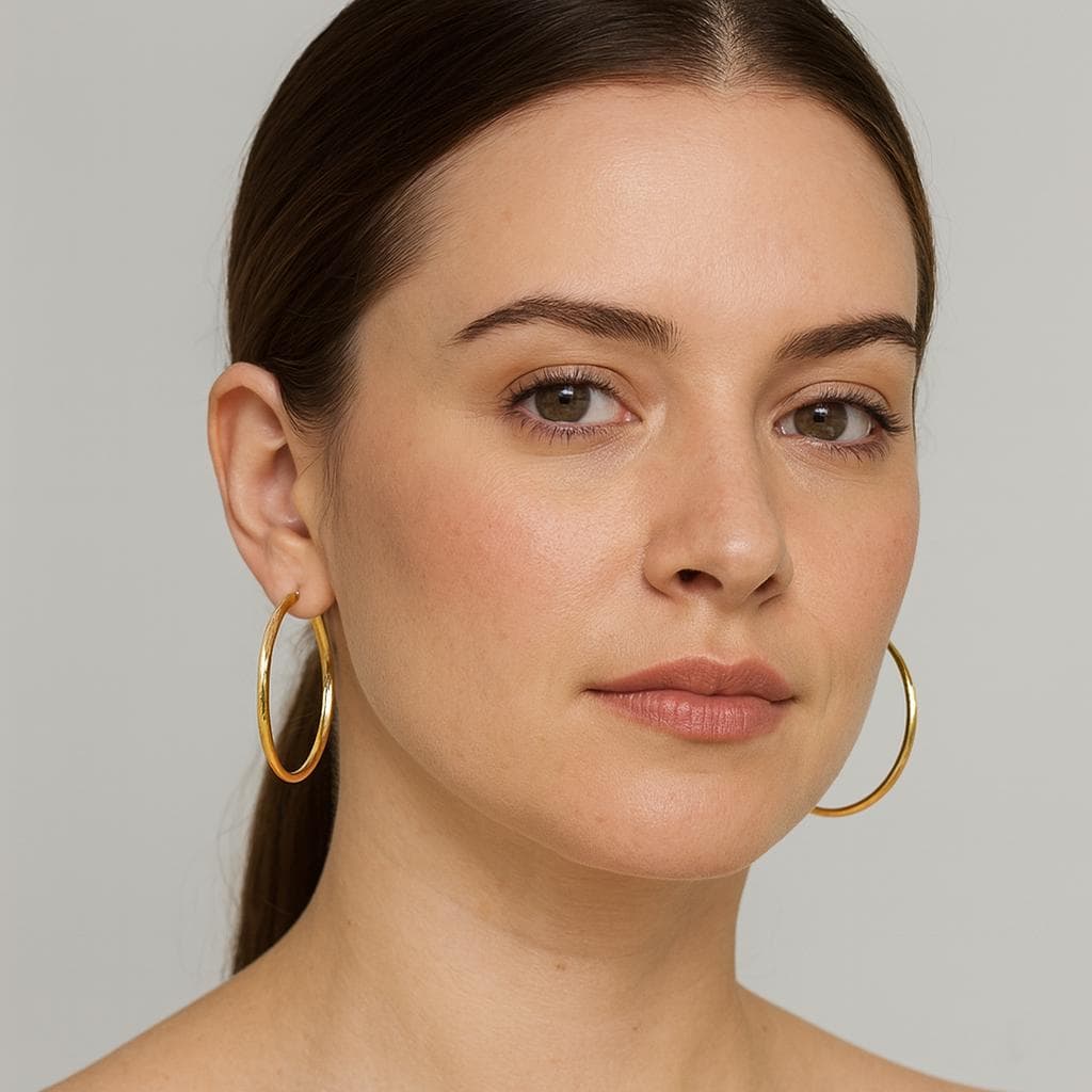 18K Solid Gold Hoop Earrings: Large Lightweight Everyday Hoops (44mm)