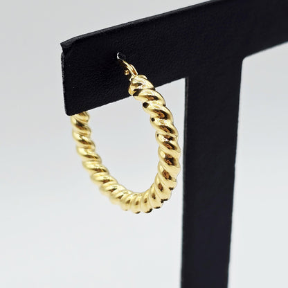 10K Yellow Gold Twisted Rope Hoop Earrings - 28mm