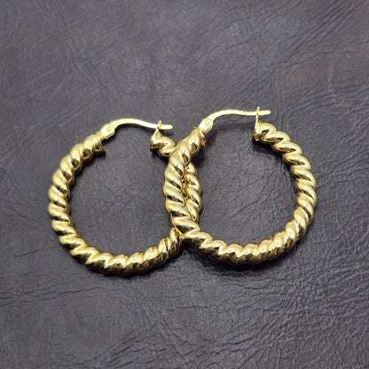 10K Yellow Gold Twisted Rope Hoop Earrings - 28mm
