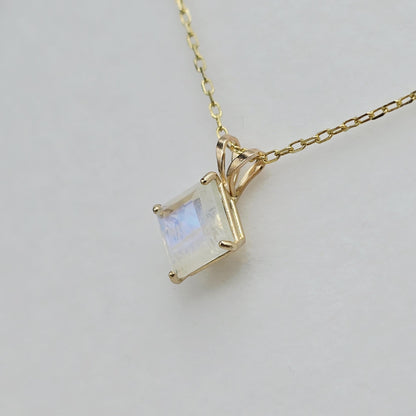 10K Yellow Gold Genuine Moonstone 6x6mm Pendant, Square Gemstone Pendant, June Birthstone Jewelry