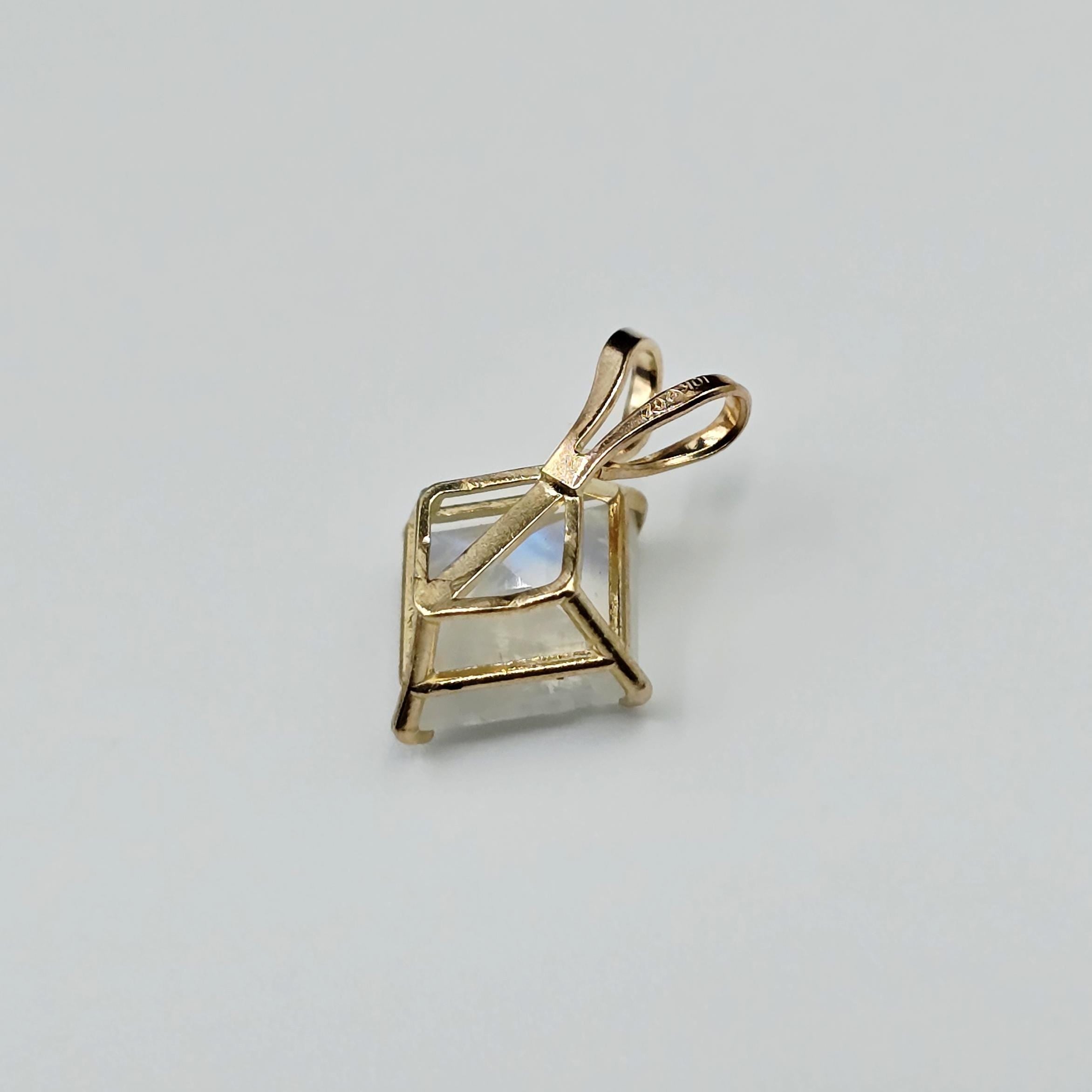 10K Yellow Gold Genuine Moonstone 6x6mm Pendant, Square Gemstone Pendant, June Birthstone Jewelry