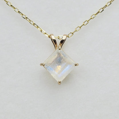10K Yellow Gold Genuine Moonstone 6x6mm Pendant, Square Gemstone Pendant, June Birthstone Jewelry
