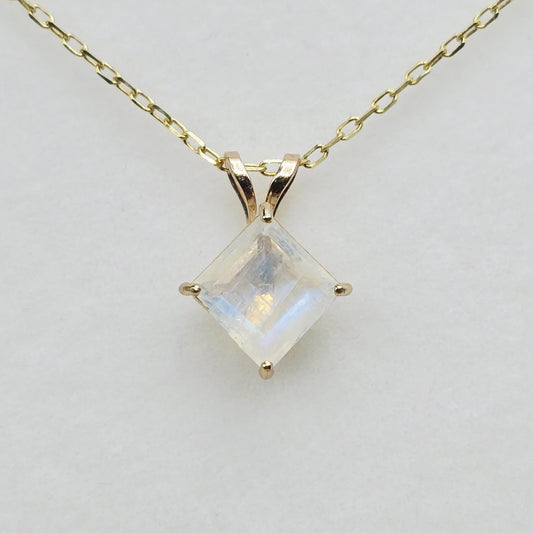 10K Yellow Gold Genuine Moonstone 6x6mm Pendant, Square Gemstone Pendant, June Birthstone Jewelry