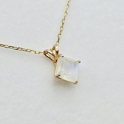 10K Yellow Gold Genuine Moonstone 6x6mm Pendant, Square Gemstone Pendant, June Birthstone Jewelry