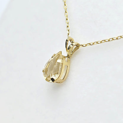 10K Yellow Gold Pear Citrine Pendant Necklace, November Birthstone