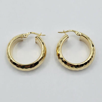 10K Yellow Gold Hammered Hoop Earrings, Chunky Textured Hoops (23mm)