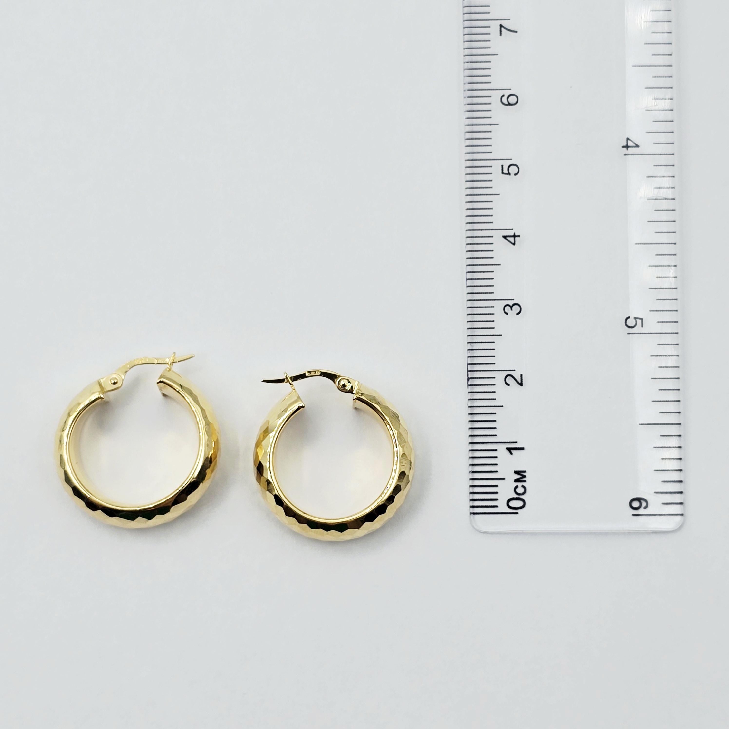 10K Yellow Gold Hammered Hoop Earrings, Chunky Textured Hoops (23mm)