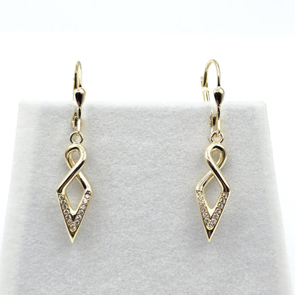 10K Yellow Gold Dangle Earrings: Cubic Zirconia Leverback Drop