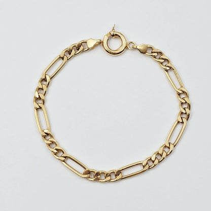 18K Solid Gold Figaro Chain Bracelet, Classic Link, 7 inches