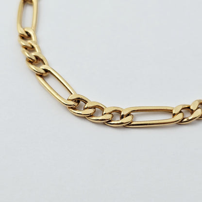 18K Solid Gold Figaro Chain Bracelet, Classic Link, 7 inches
