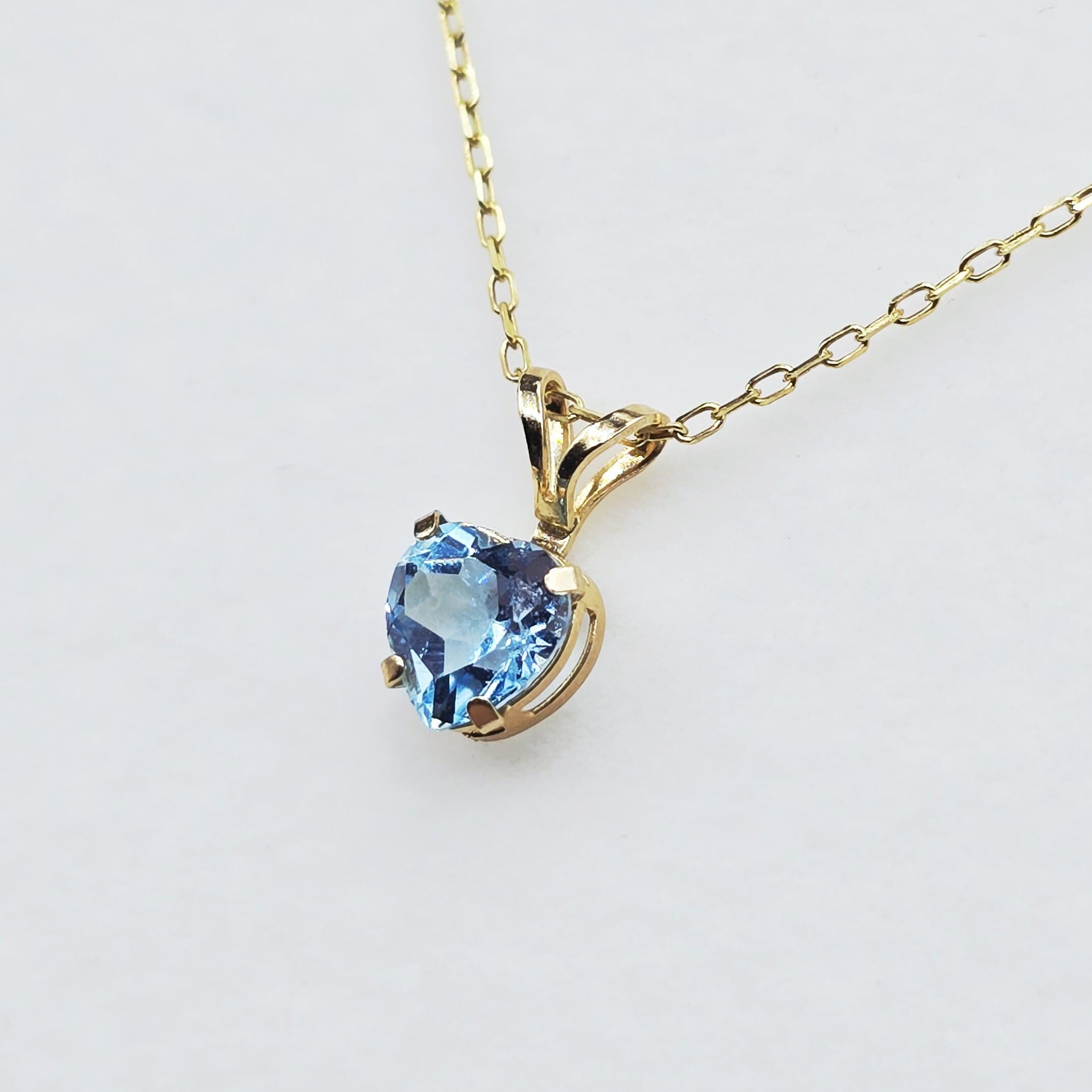 10K Gold Blue Topaz Heart Pendant Necklace, Genuine Gemstone