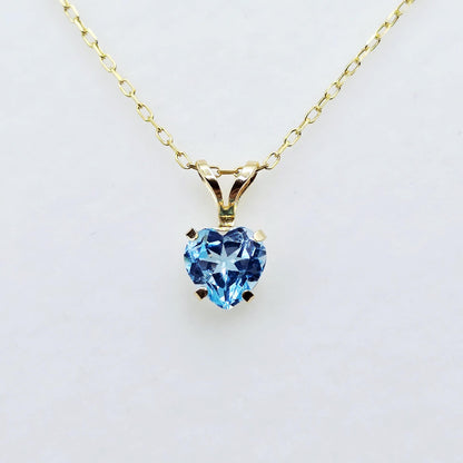 10K Gold Blue Topaz Heart Pendant Necklace, Genuine Gemstone