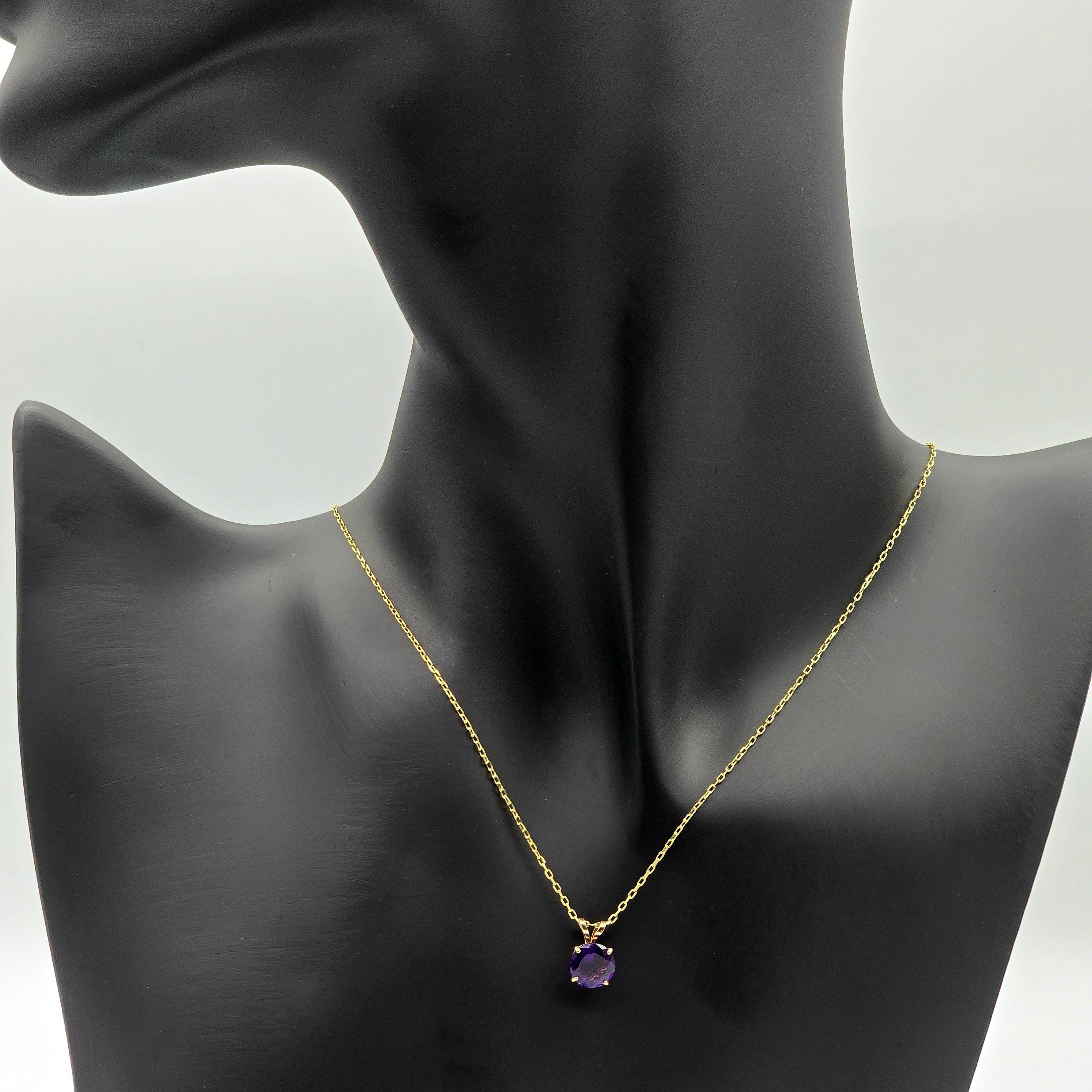 10K Yellow Gold Amethyst Pendant Necklace, February Birthstone