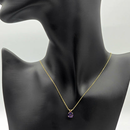 10K Yellow Gold Amethyst Pendant Necklace, February Birthstone